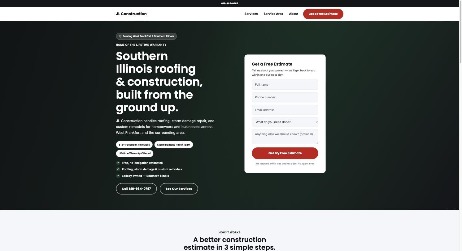 JL Construction website homepage
